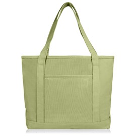 DALIX 20" Solid Color Cotton Canvas Shopping Tote Bag in Light Green