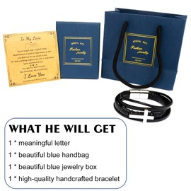 Men's Bracelet Black Leather Stainless Steel Infinity Dot Premium Braided Bracelets with Magnetic Closure for Men Son/Grandson/Husband/Boyfriend, Bracelets, Bracelets, Leather, Created Sapphire