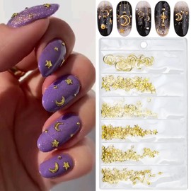 400pcs Gold Star Nail Charms, 3D Star Charms for Nails Design Stars Moon Nail Art Charms Alloy Nail Studs Metal Rivets Nail Rhinestones Nail Jewelry Nail Jewels for Nail Art Women Nail Accessories