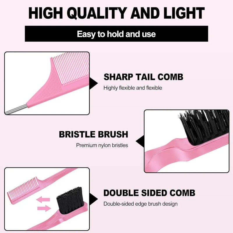 10pzs Kit Cepillos Y Peines Peinado Cabello Con Pinza, Rosa