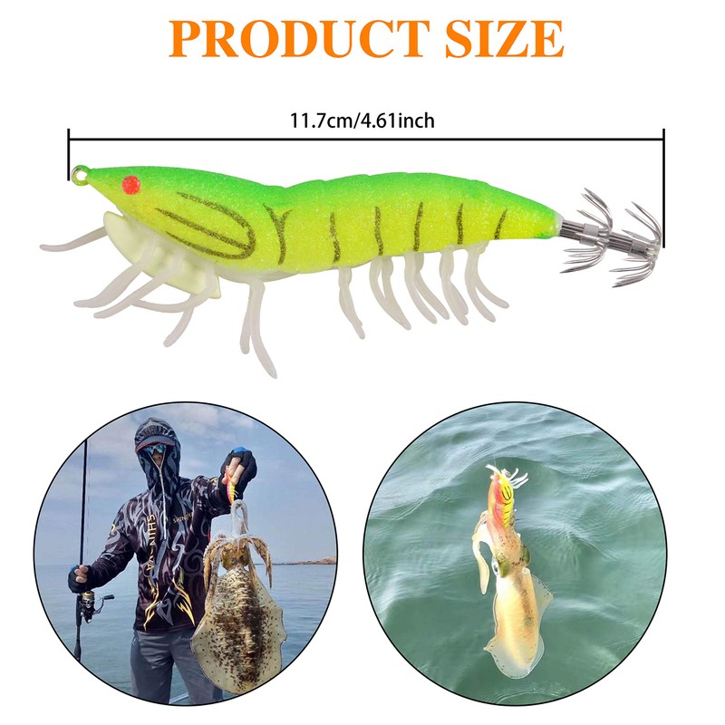 Luminous Shrimps Squid Jig Lure, 8PCS Artificial Fishing Lure Baits