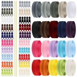Duscdesp 60 m 20 Colours Zip Endless Zip with Zip, DIY Zip Separable with 100 Sliders, Zip Repair Kit for Sewing, Crafts and Bag (20 Colours)