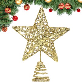 GXFCING Christmas Tree Topper Gold Star for Christmas Tree 8 inch Glitter Metal Christmas Tree Star 3D Gold Xmas Tree Topper Christmas Star Decorations