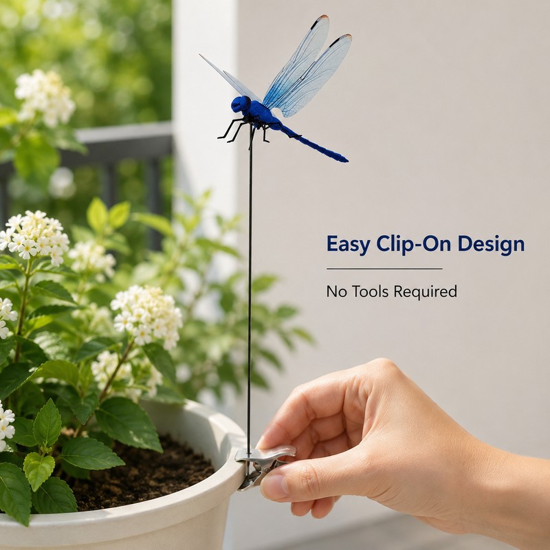 12-Pack Blue Dragonfly Garden Decorations – Realistic Clip-On Outdoor Accents