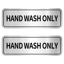 Acuxiaza 2 Pcs Hand Wash Only Sign 6 x 2 inch Self-Adhesive Kitchen Sink Sign Brushed Aluminum Metal Signs for Restaurants, Businesses, Bathroom, Restroom, Silver, Easy Installation, Waterproof