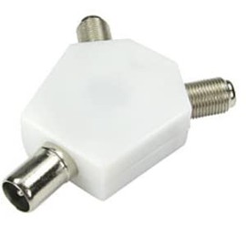 Mr. Gadget's Solutions® Nickel Plated TV COAX Aerial Male to 2 X F Type Connector Splitter Female – White (1 pack)