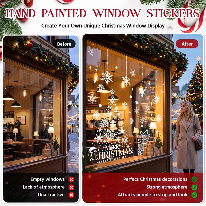 Vijamiy Double Sided Christmas Window Stickers, Large Xmas Window Clings