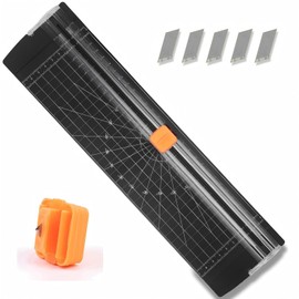 Paper Cutter, A4 Paper Trimmer, Paper Slicer with 4Pcs Replacement Blades, Wrapping Paper Cutter for Home Office Arts Craft Paper, Label, Photo, Coupon, Cardstock and Side Ruler (Black)