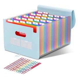 ThinkTex 26 Pockets File Organiser, A4 Expanding File Folders, Document Organiser, Accordion‌ File Organiser, Portable Monthly Bill Receipt Organiser, Colorful Tabs, Letter/A4 Size - Morandi Blue