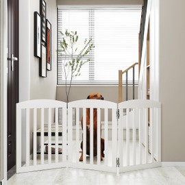 SPIRICH Dog Gate Indoor, Dog Gates for Doorways, Stairs, The House, Wooden Freestanding Foldable Pet Gate, Extra Wide Step Over Puppy Gate, 3 Panels, White