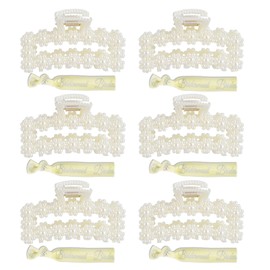 Bridesmaid Proposal Gift Set of 6 Bridesmaid Gifts Pearl Bride Hair Clips with Beige Hair Ties, Bridal Shower Wedding Bachelorette Party Favors Gifts（Beige）