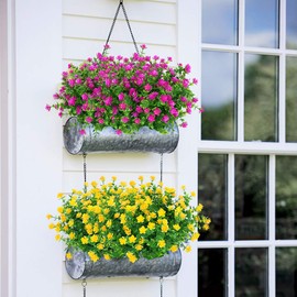 ArtBloom 6 Bundles Outdoor Artificial Flowers UV Resistant Fake Boxwood Plants, Faux Plastic Greenery for Indoor Outside Hanging Plants Garden Porch Window Box Home Wedding Farmhouse Decor (Magenta)