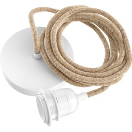 Hoopzi - Pendant Light 1 Flamming - 2.5 m Textile Cable Rope - 1 x E27 Socket - Vintage, Industrial for Dining Table, Living Room, Dining Room, Room, Bedroom, Kitchen