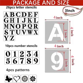 40pcs 3 Inch Letter and Number Templates, Reusable Plastic Large Alphabet Art Letter Stencils for Painting on Wood, Wall, Fabric, Rock, Chalkboard,Signs, Number Painting Stencils DIY Art Gifts