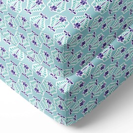 Bacati - 2 Pack Paisley Floral 100 Percent Cotton Percale Universal Baby US Standard Crib/Toddler Bed Fitted Sheets (Aqua Lilac Purple, Floret)