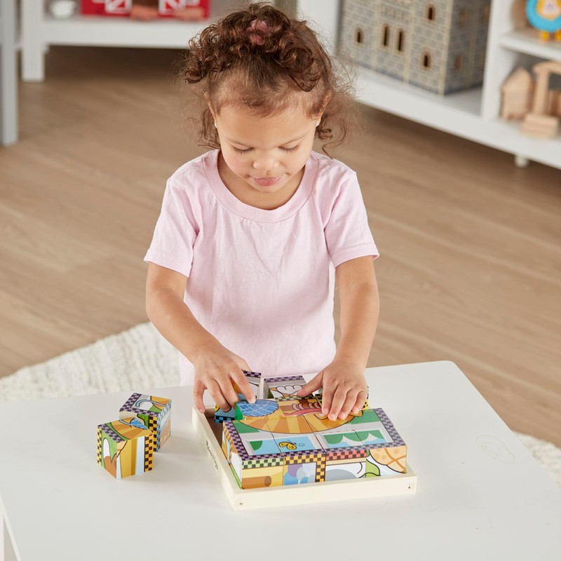 Melissa & Doug Pets Wooden Cube Puzzle With Storage Tray