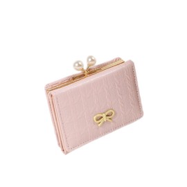 songhe Trifold Wallet, Women's Wallet, Large Capacity, Kamaboko Shape, Pearl, Ribbon Included, Card Slot, Coin Purse, Compact, Cute Mini Wallet, Pink