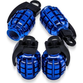 4PCS Metal Grenade Tire Valve Caps - Aluminum Alloy dust caps for bikes - Universal Fit for Cars, SUVs, Motorbikes, Trucks (Blue)
