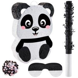 4 Pcs Panda Pinata, Panda Pinata Stick with Stick Confetti and Blindfold, Panda Birthday Party Supplies Candy Safari Animal Pinata for Girl Boy Baby Shower Adults Birthday Party Game Decorations