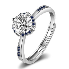 FUNTE 925 Sterling Silver Rings for Women - Adjustable Rings For Her Girls - Clear Cubic Zirconia Ring - Bride Wedding/Engagement/Promise Rings - COME WITH JEWELLERY BOX (g-2)