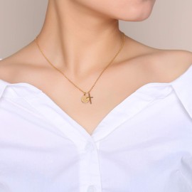 MOMOL Cross Necklace for Women, 18K Gold Plated Stainless Steel Delicate Tiny Cross Pendant Necklace Christian Religious Necklace