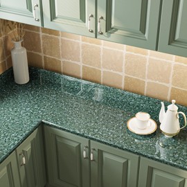 VaryFloral Emerald Green Terrazzo Contact Paper Peel and Stick Countertops Glossy Waterproof Granite Wallpaper for Bathroom Kitchen Backsplash Self Adhesive Marble Vinyl Wrap for Table Desk 11.8"x118"