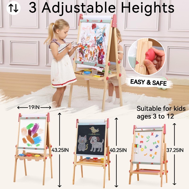 Wingyz 3-in-1 Adjustable Kids Art Easel with Magnetic Whiteboard &