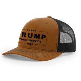 Trenz Shirt Company Mens Trump Trash Service 2024 Mesh Back Trucker Hat-Caramel/Black