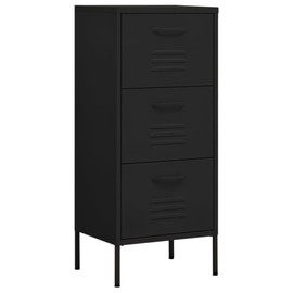 vidaXL Steel Storage Cabinet, Adjustable Height, Fully Extendable Drawers, Black, 16.7"x13.8"x40", Industrial Style, Heavy-Duty