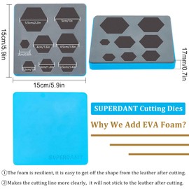 SUPERDANT Leather Hexagon Cutting Dies 8 Size Hexagon Pendant DIY Wooden Die Cutting Machine for Leather Patchwork Patches Keys Kids Backpacks Luggage Cat Dog Collar Accessories