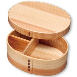 Nagao Magewappa FH01W Bento Box, Oval Shape, 1 Tier, Natural, with Dividers
