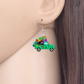 HUAGEO St. Patrick's Day Acrylic Clover Green Truck Earrings Pot of Gold Coin Car Dangle Jewelry For Women Vacation Gifts Charms (Green)