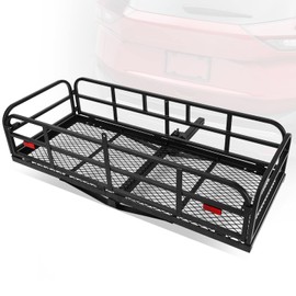 Auto Dynasty Universal Rear Fold-Up Tow Hitch Trailer Cargo Holder Carrier Basket with Red Reflector Compatible with 2 Inch Tow Receiver Car Model, Mild Steel, Black Powdercoated