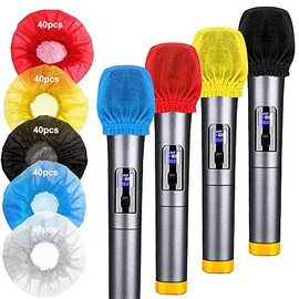 200 Pcs Disposable Microphone Cover, Non-woven Handheld Microphone Windscreen with Elastic Band, Clean and No-odor Mic Covers for KTV, Interview, Recording Studio, Performance, Speech (Color)