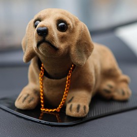 Bobble Head Dachshund Car Decoration, Nodding Dog Ornament with Chain, Separated Head & Body