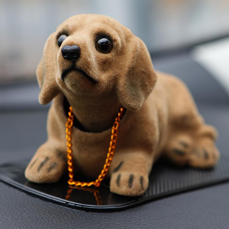 Bobble Head Dachshund Car Decoration, Nodding Dog Ornament with Chain,
