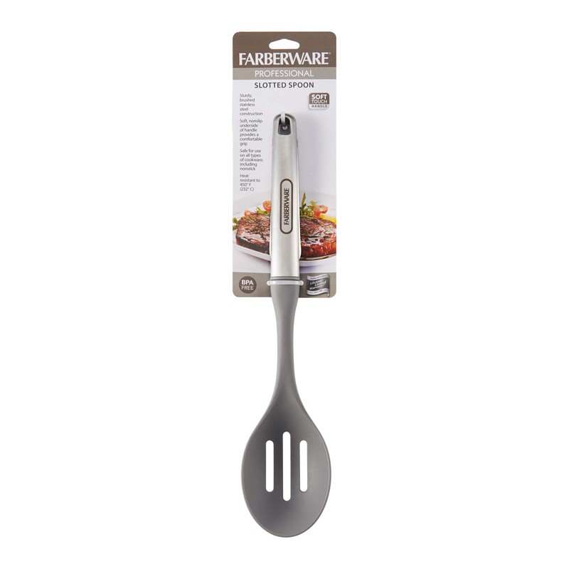 Farberware Professional Stainless Steel Soft Slotted Spoon, 13.58-Inch, Gray
