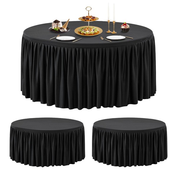 Wish Care 2 Packs 5FT Round Tablecloth 60 Inch, Black
