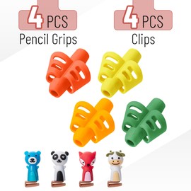Mr. Pen- Pencil Grips for Kids Handwriting, 4 Pack with 4 Clips