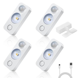 NIEGNOWOO LED Motion Sensor Puck Lights, Rechargeable Cabinet Lights, Stick on Wireless LED Night Light for Closet, Drawer, Shelf, Under Cabinet, Daylight White 4Pack, USB Charging Cord Included