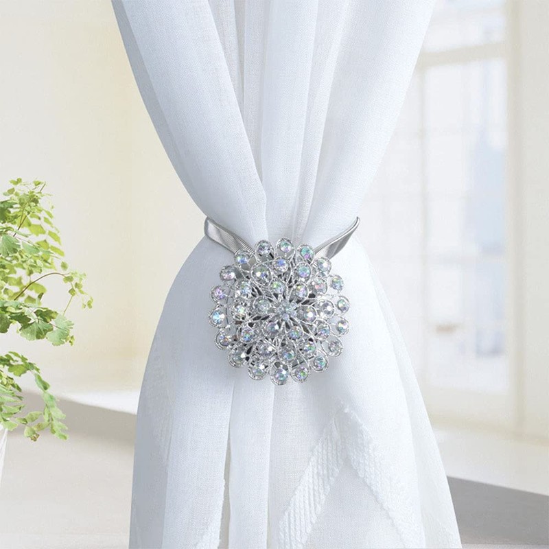 ANCLLO 2pcs Magnetic Tieback, Crystal Curtain Hold backs Blossom Diamond