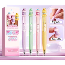 Rollerball Press Pens,Beverage Themed Pop Chic Black Ink Click Pens,0.5mm Soft Grip Stress-Relief Gel Pens for Students,School Supplies (4 Adorable Designs) (Modern-Drink)