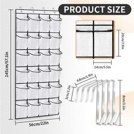 Feiyayi Over the Door Shoe Storage Organiser, Hanging Shoe Storage, Shoe Storage with 24 Large Mesh Pockets and 4 Hooks for Narrow Closet, Bedroom, Bathroom Organizer Tidy (White, 145 x 56cm)