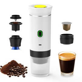 Decdeal Cordless Coffee Machine for Car Home Travel 3 in 1 Electric Coffee Maker Work With Capsule and Ground Coffee 15Bar Mini Cold Brew and Heating Coffee Maker with 150ml Cup