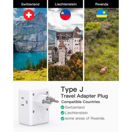 Switzerland Travel Plug Adapter, Swiss Outlet Adapter with 3 Outlets 3 USB Charging Ports(1 USB C), Type J Power Adapter, Travel Essentials US to Switzerland, Rwanda, Liechtenstein