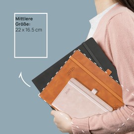 POPRUN Calendar 2026 Book Calendar Soft Cover with PU Leather, Approx. A5 (22 x 16.5 cm) - Diary Weekly Planner Notebook (Jan.2026-Dec.2026) with 100 GSM Paper - Black