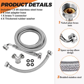 Beaquicy 6FT Premium Steam Dryer Hose Installation Kit by Beaquicy - Include 6 Foot Stainless Steel Hoses,1 Foot Inlet Adapter Hose and Brass Y Connector