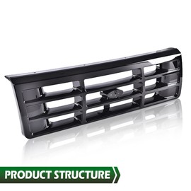 CNNELL Front Grille Platinum Chrome w/Emblem Truck Replacement, Gloss Black Compatible with 1992-1996 Bronco/1992-1997 Ford F150 F250 F350