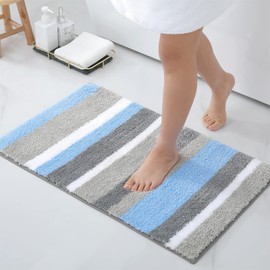 Homaxy Non-Slip Bathroom Rug Soft High-Pile Microfibre Bath Mat Absorbent Bath Rugs Washable Bath Mat – 50 x 80 cm, Blue/Grey