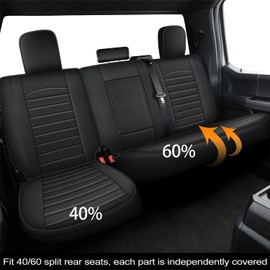 IKABEVEM Seat Covers for Ford F150 2009-2023 2024 2025 - F250/F350/F450 2017-2024 2025 Waterproof Leather Truck Car Seat Covers Full Set (5 Seat, Black Line)